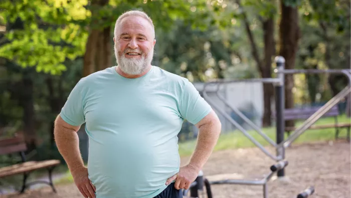 Overweight man exercising
