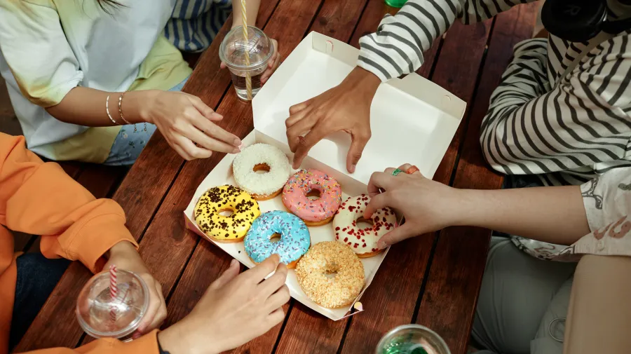 Party with doughnuts and drinks